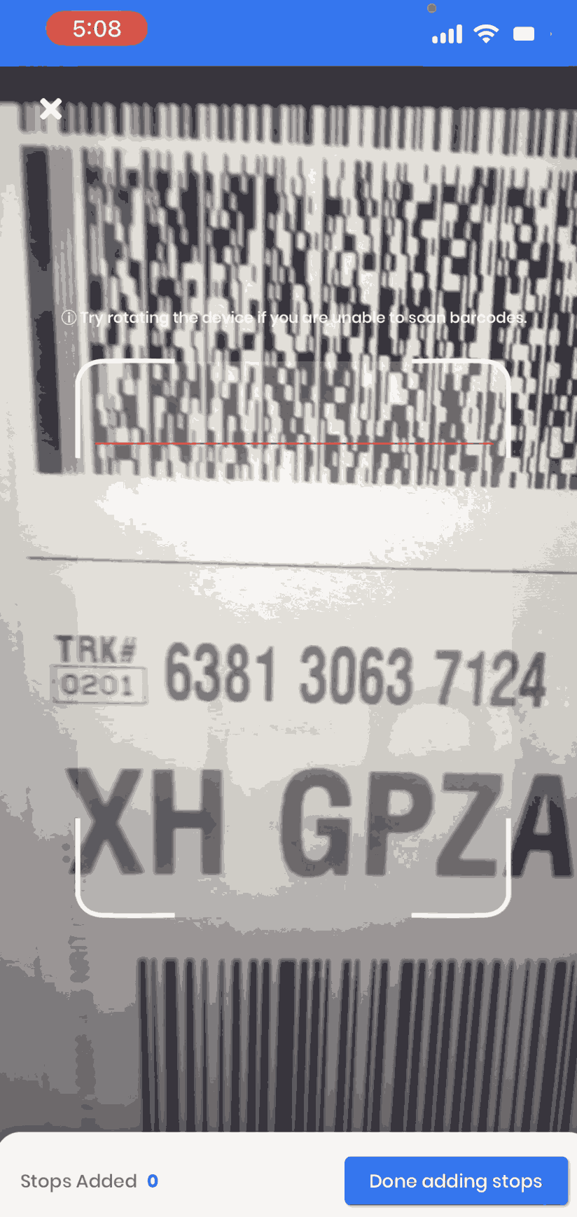 Adres importeren met behulp van Bar/QR-code, Zeo Route Planner