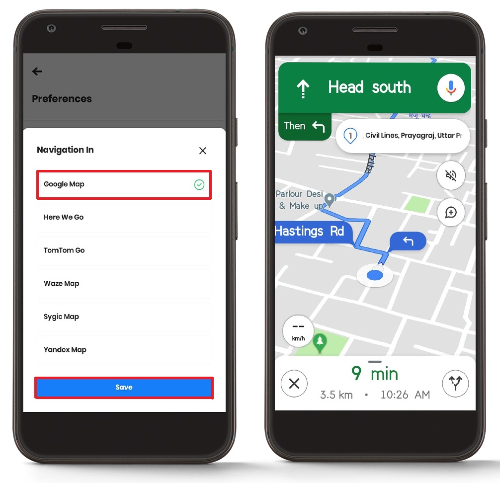 Using Google Map as navigation tool in Zeo Route Planner