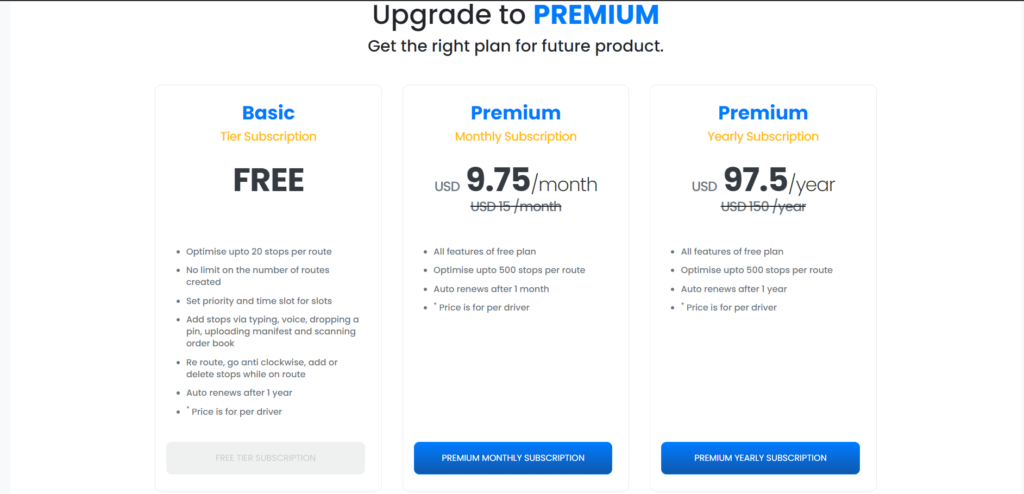 Pricing tier of Zeo Route Planner