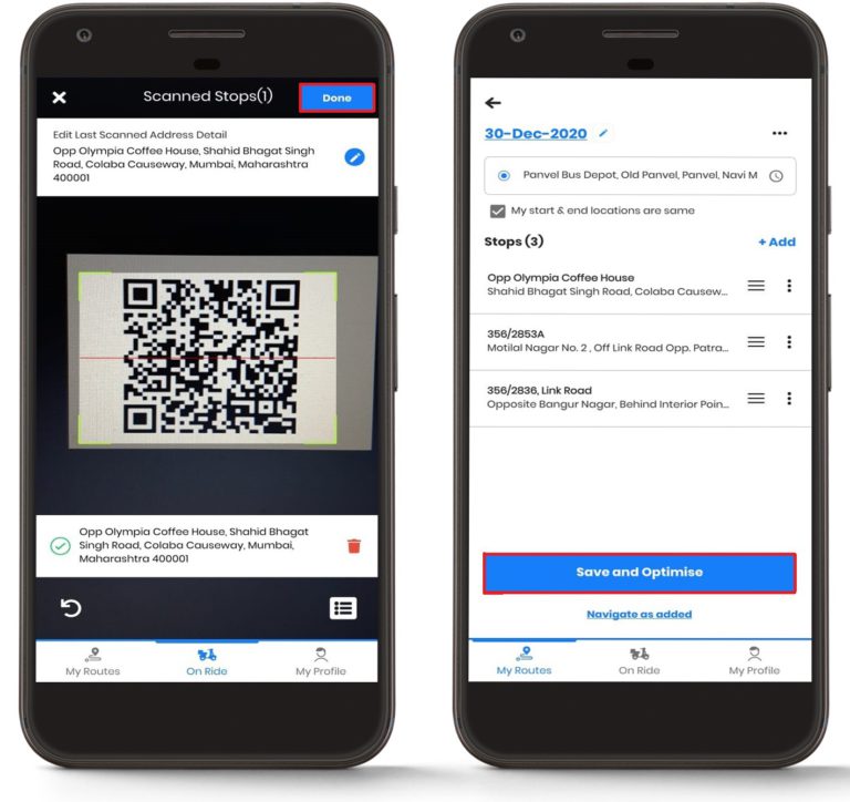 Adding addresses using QR/Bar code in the Zeo Route Planner