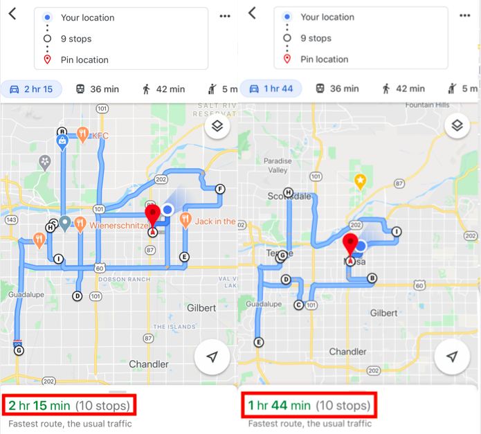 Conas bealach a phleanáil do chinn scríbe iolracha in Google Maps, Zeo Route Planner