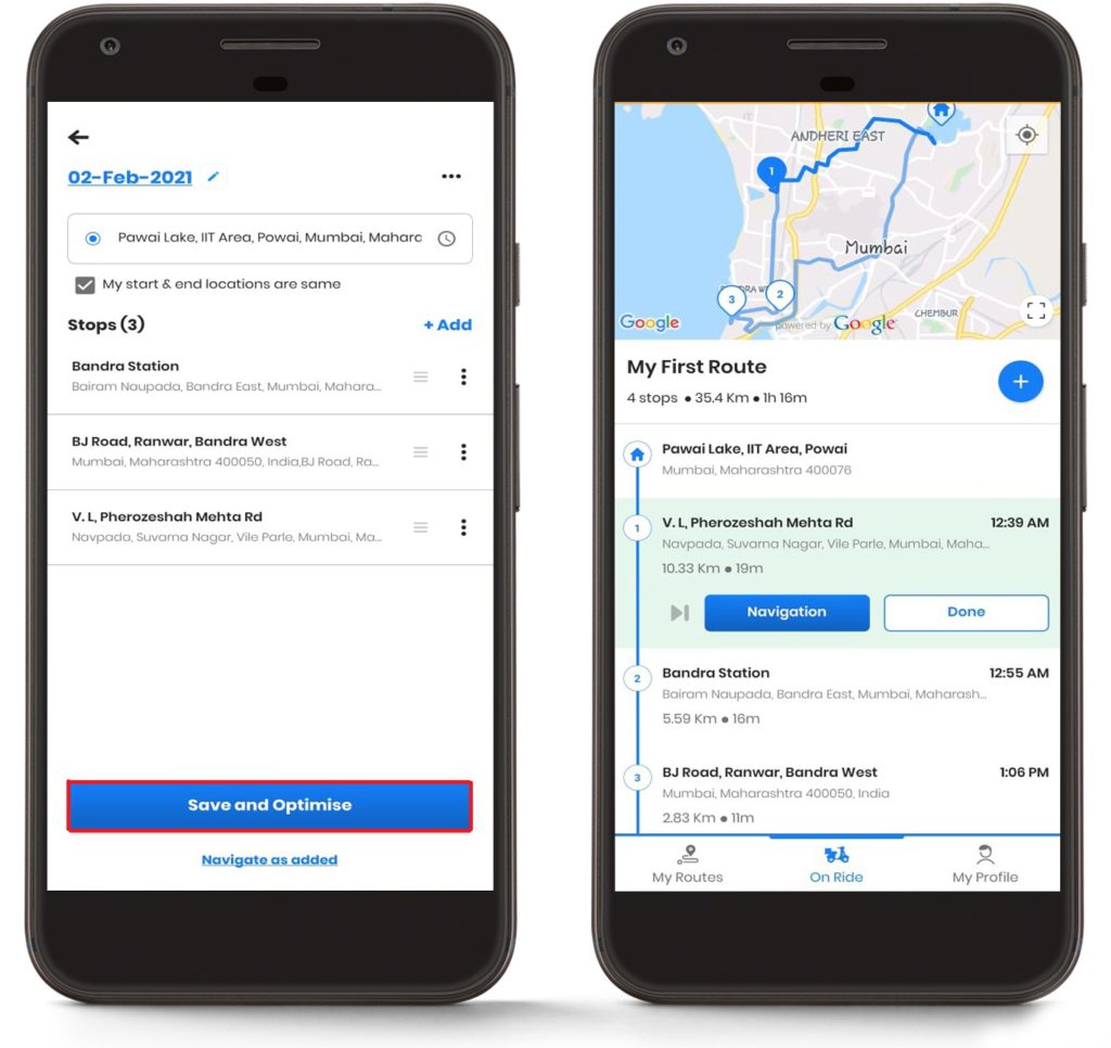 Zeo Route Planner-en ibilbide berri bat sortzea Google Maps-etik, Zeo Route Planner-etik helbide-zerrenda inportatuz