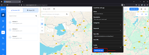 Install Zeo Route Planner as a Desktop App, Zeo Route Planner