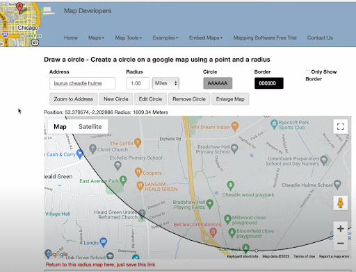 Jak narysować okrąg odległości w Mapach Google, Zeo Route Planner
