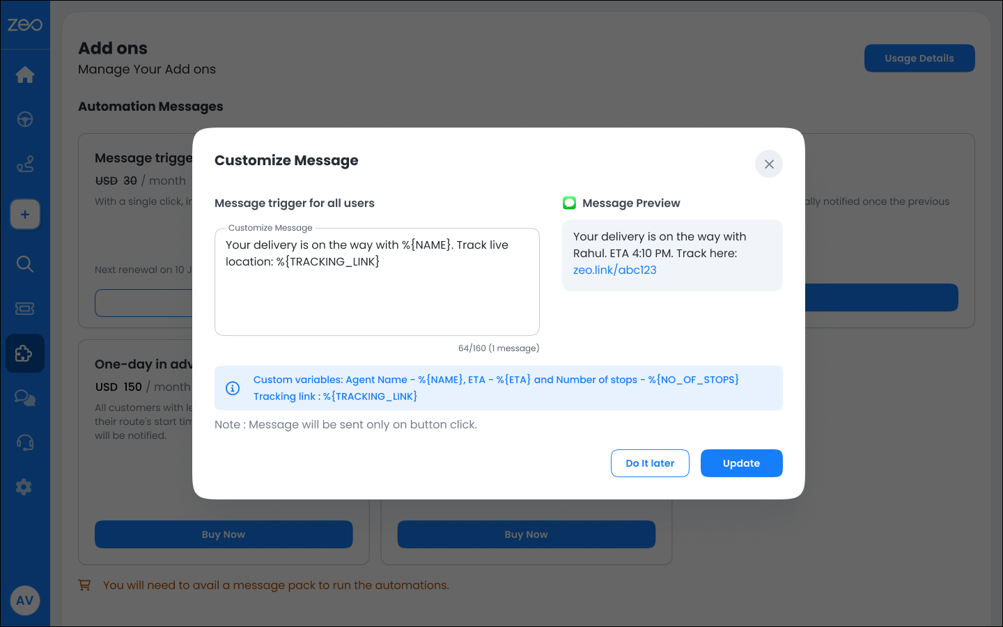 Zusatzfunktion: Intelligentere Bereitstellung relevanter und personalisierter Updates mit Zeo Routenplaner