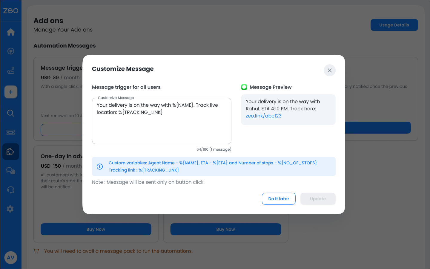 Zusatzfunktion: Intelligentere Bereitstellung relevanter und personalisierter Updates mit Zeo Routenplaner