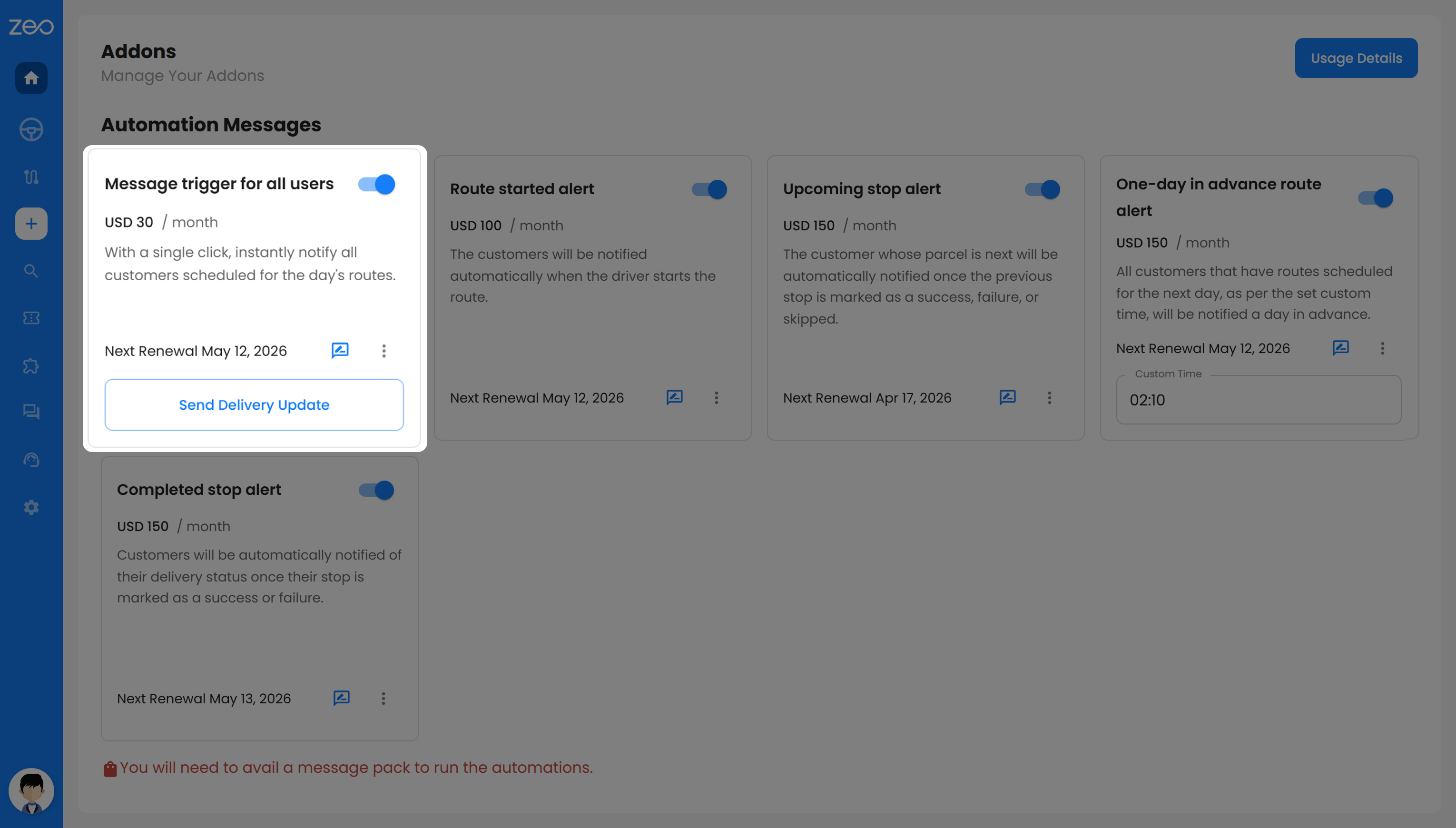 Zusatzfunktion: Intelligentere Bereitstellung relevanter und personalisierter Updates mit Zeo Routenplaner