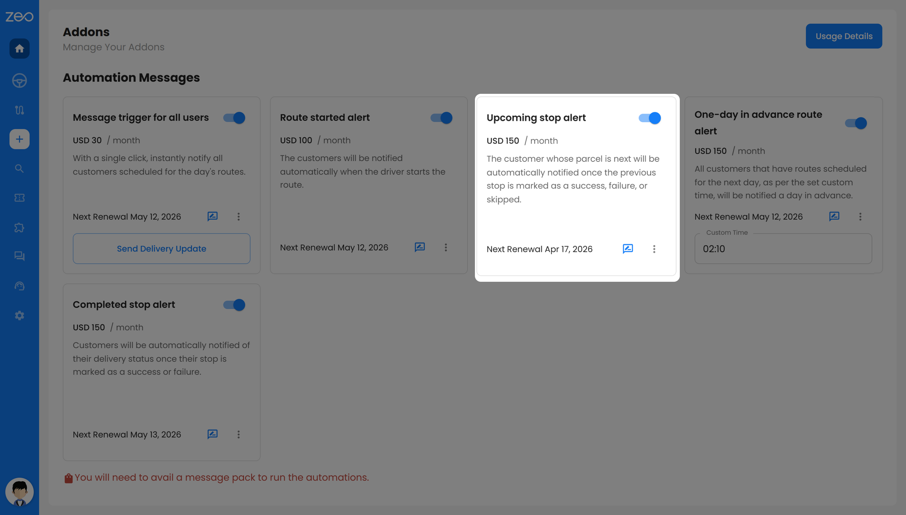 Zusatzfunktion: Intelligentere Bereitstellung relevanter und personalisierter Updates mit Zeo Routenplaner