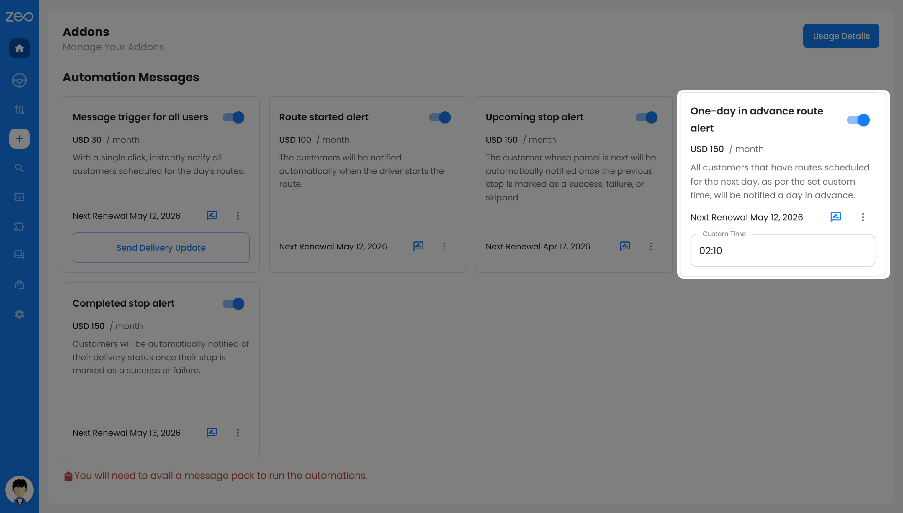 Zusatzfunktion: Intelligentere Bereitstellung relevanter und personalisierter Updates mit Zeo Routenplaner