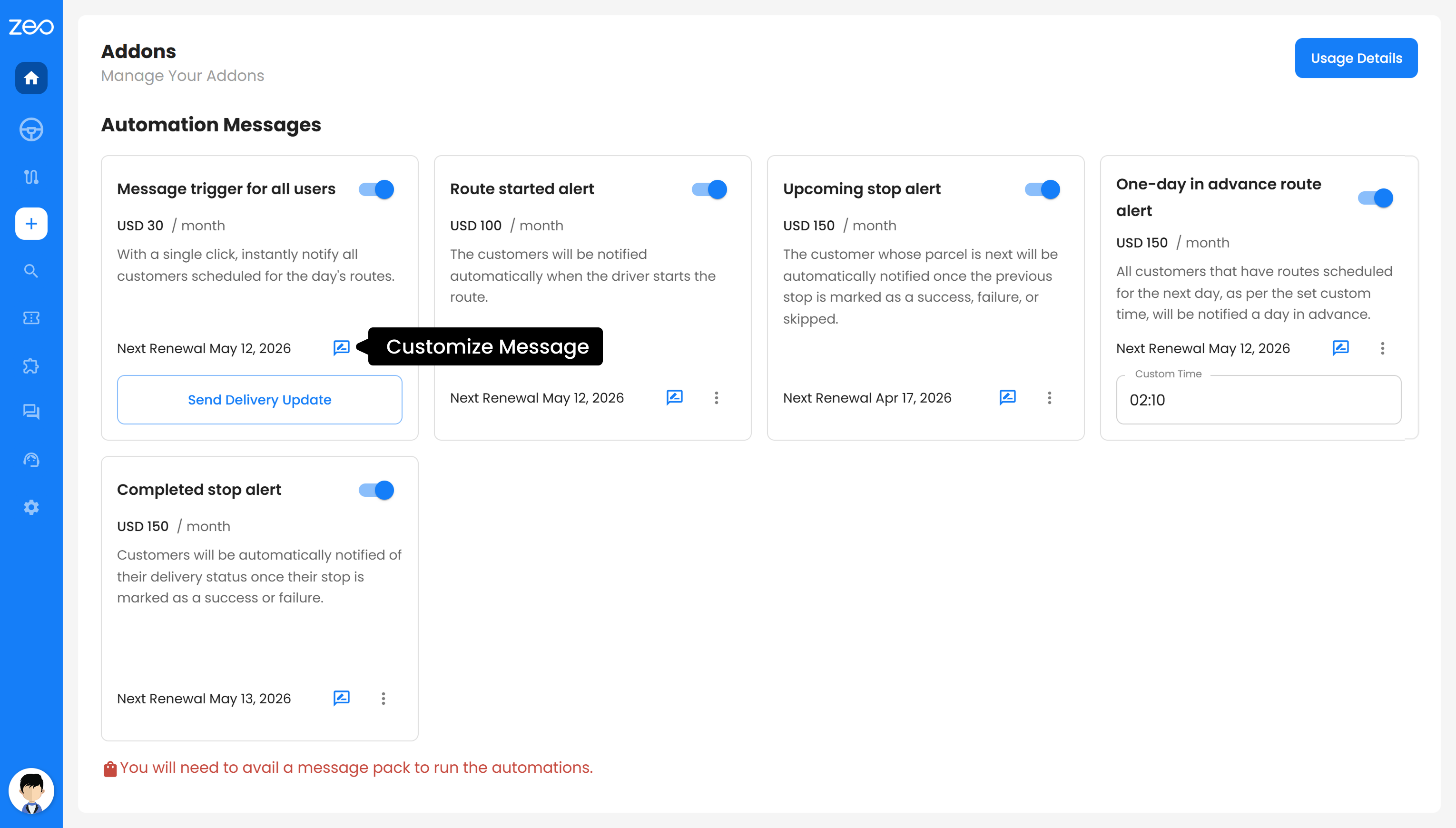 Zusatzfunktion: Intelligentere Bereitstellung relevanter und personalisierter Updates mit Zeo Routenplaner
