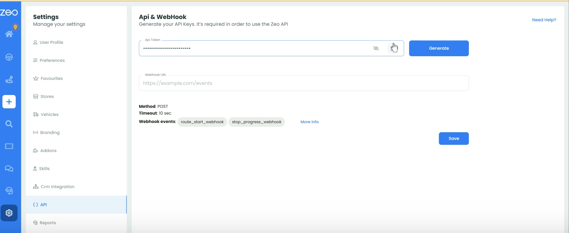 Configuration de l'intégration de l'API et des webhooks de Zeo Route Planner pour des flux de travail plus intelligents, Zeo Route Planner