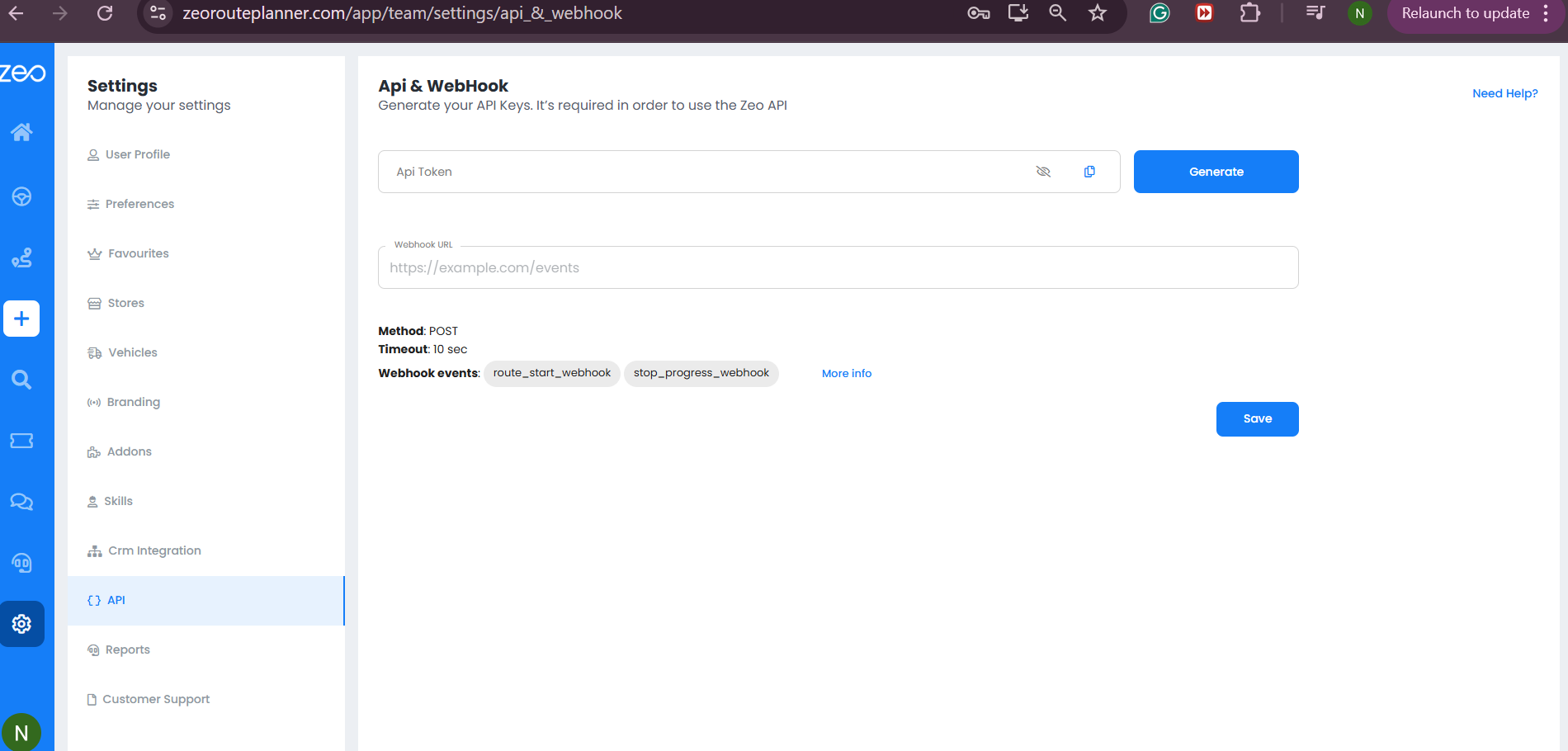 Configuration de l'intégration de l'API et des webhooks de Zeo Route Planner pour des flux de travail plus intelligents, Zeo Route Planner