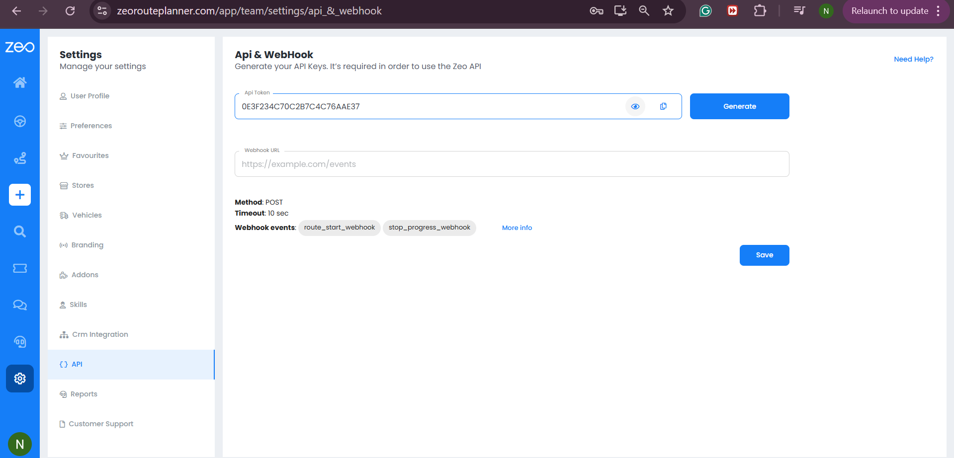 Configuration de l'intégration de l'API et des webhooks de Zeo Route Planner pour des flux de travail plus intelligents, Zeo Route Planner
